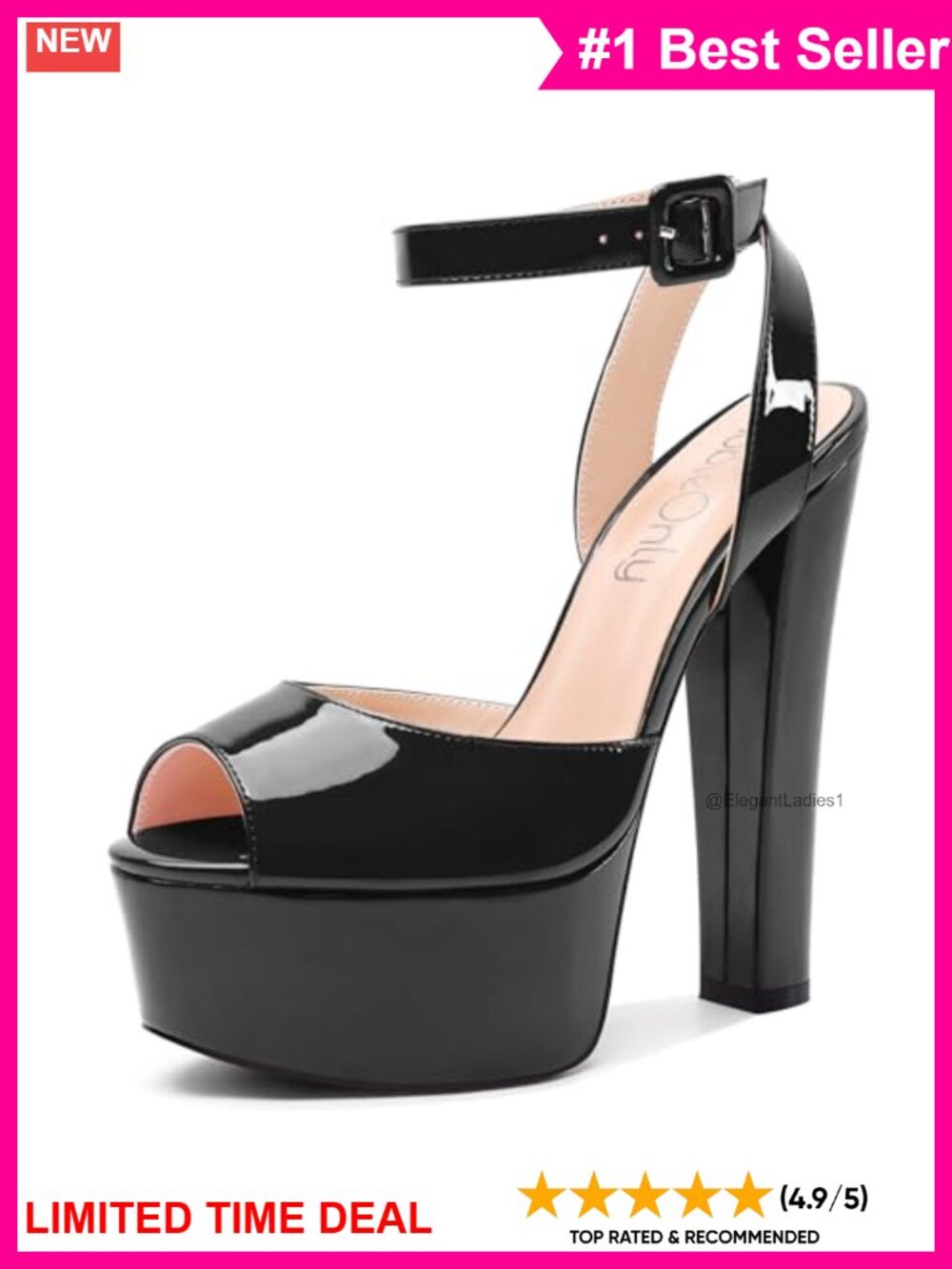 NobleOnly High Block Platform Peep Toe Ankle Strap Sandals 5.9 Inch Heels